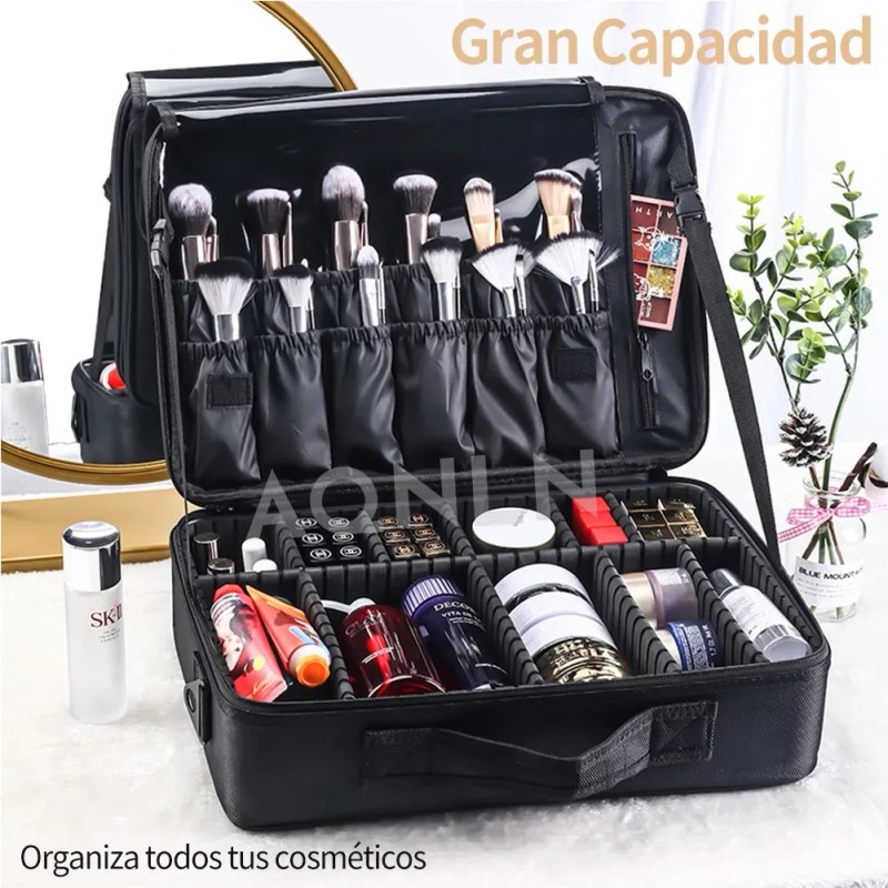 Estuche De Maquillaje De Viaje Profesional Con Divisores L Negro