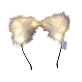 perfeclan Light up Furry Ears Headband Head Band for Stage Performance Carnivals Party Favor, Warm Light
