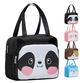 LHLZNB Lunch Bag Insulated Lunch Bag for Women Lunch Cool Bag with Front Pocket Portable Thermal Leak-Proof Lunch Bags for Women Girls Children School,Picnic Organizer for Work (Black Panda)