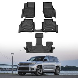 Powerty Floor Mats for 2021-2025 2026 Jeep Grand Cherokee L 6 Seats Accessories All Weather Floor Liner 3D TPE 3rd Row Floor Mat Heavy-Duty Floor Liners