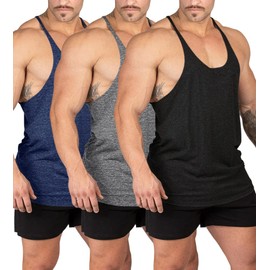 Aitrepeo Stringer Bodybuilding Tank Tops Low Cut Off Gym Workout Training Stretch Polyester Quick Dry T Shirts/Black/Grey/Blue/M