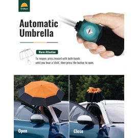 Chakipee Travel Compact Umbrella Windproof - Portable Automatic Umbrellas for Rain, Folding Umbrella for Men and Women, Double Vented Canopy 210T Teflon Coating 102cm Span - 9 Ribs Orange Umbrella