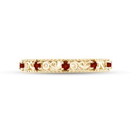 Jewel Zone US Round Cut Simulated Red Garnet 3.25 MM Stackable Ring in 14K Yellow Gold Over Sterling Silver