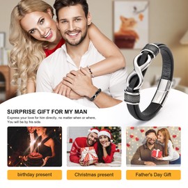 HSM Gifts for Men – Premium Leather Bracelet for Men with Infinity Symbol & Engraved 'Love You Forever' – Stylish & Adjustable Mens Bracelet for Husband, Boyfriend, Gift Box Included