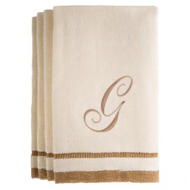 Regalos monogramados, toallas de dedos, 11 x 18 pulgadas, juego de 4 toallas bordadas decorativas de color marrón dorado, extra absorbentes, 100% algodón, regalo personalizado, para baño/cocina, inicial G (marfil)