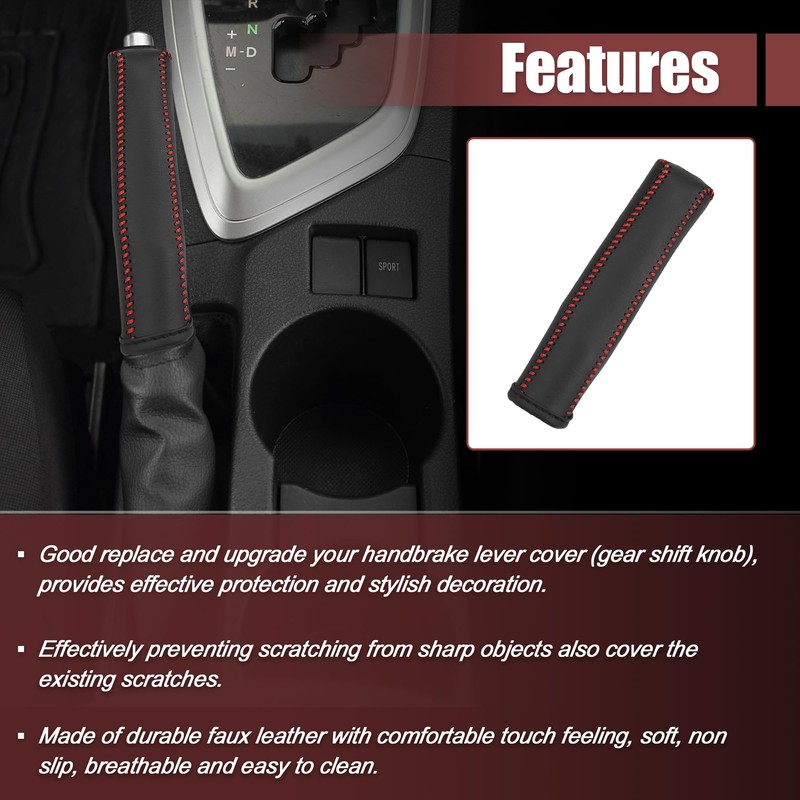 X AUTOHAUX Car Interior Handbrake Cover with Red Thread Replacement