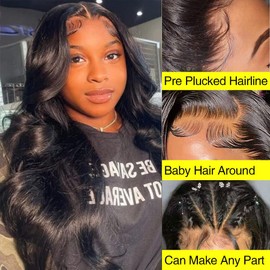 Lace Front Wigs Human Hair: 13x4 Body Wave Lace Frontal Wigs Human Hair for Women 200% Density HD Transparent Glueless Long Wavy Lace Wigs Human Hair Pre Plucked with Baby Hair Natural Black 24 Inch