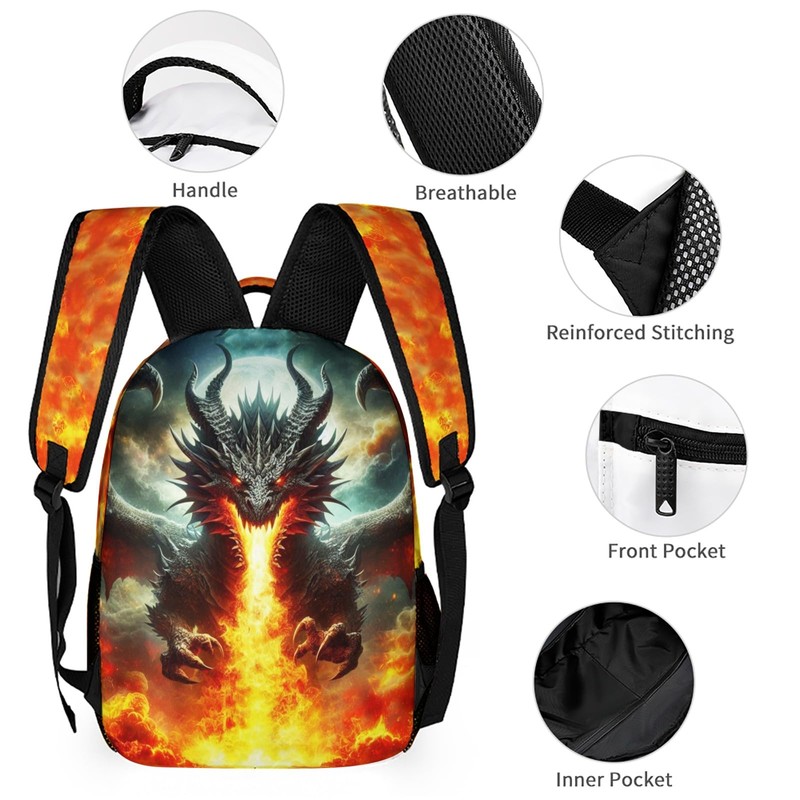 ZCJB-WSRY Cute Dragon School Backpack with Lunch Box & Pencil