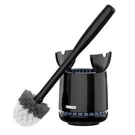 MR.SIGA Escobilla de Inodoro y Soporte con depósito de Secado rápido y Mango Fijo, Cepillo Premium para baño, Color Negro