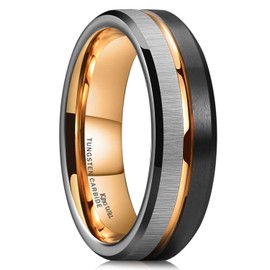King Will 6mm Mens Wedding Band Black Plated Tungsten Ring for Men Gold Groove Line Brushed Finish Size 7-14 Comfort Fit丨Gentleman Collection 9
