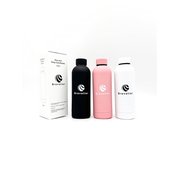 Bravatier Stainless Steel Water Bottle, 500ml/17oz, Double Wall, Vacuum Insulated