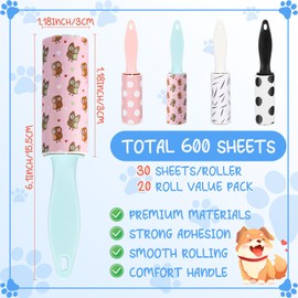 Hushee Bulk Mini Lint Roller for Pet Hair and Clothes Lint Roller Travel Size Clothes Roller Lint Removers Sticky Lint Removing Tool for Travel, Gift Bags, Furniture, Car Seat(20 Pcs)