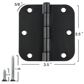Rounded Door Hinges 3-1/2" x 3.5 inch, 5/8 Radius, Matte Black 3 ½ Inch 36 Pack No Squeak,Hinges for Doors Office Bed Room,Outdoor Window,Constructition Hardware