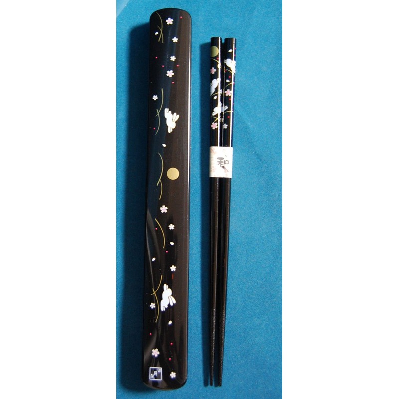 Ryu Mei 058016 Rabbit Japanese Chopstick Box and Set, Black