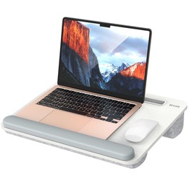 Besign LT08 Laptop Stand, Portable Lap Desk with Pillow Cushion, Fits up to 14 inch Laptop, with Anti-Slip Strip for Desk, Sofa & Bed, White and Gray