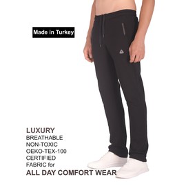 SCR SPORTSWEAR Mens Lounge Pants with Pockets - Mens Black Sweatpants 70 Cotton 20 Polyester - Straight Fit Sweatpants - 32W x 38L Extra Tall