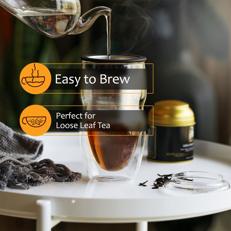BTAT- Double Wall Glass Tea Cup With Stainless Steel Infuser,
