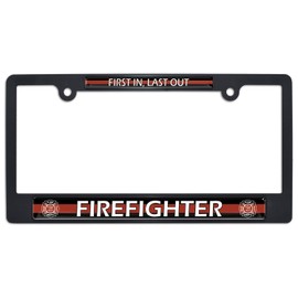 Firefighter Black Plastic License Plate Frame