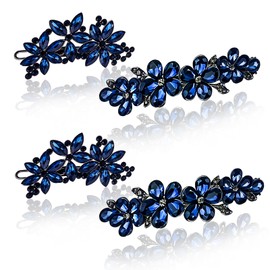 4 Pcs Rhinestone Hair Clips, Bridal Sparkly Crystal Hair Barrettes, Elegant Blue Flower Hairpin Hair Accessories for Wedding Brides Bridesmaids Women, Blue