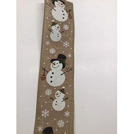 MIABE Ribbons Supplies for 10 Yds -2 1/2” Wired Snowman with White Snowflakes Faux Burlap Christmas Ribbon for DIY Craft, Gift Wrapping, Christmas Wreaths Decoration.