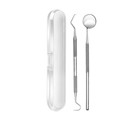 G.CATACC 2 Pcs Dental Tools Set, Stainless Steel Dental Pick, Mouth Mirror with Tooth Scraper Oral Care Hygiene Kit, Teeth Cleaning Tool Plaque Tartar Remover for Home Use - with Storage Case
