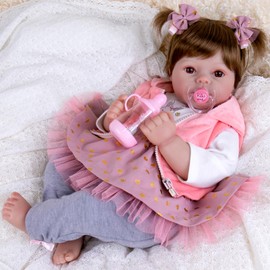 Aori Realistic Reborn Baby Dolls - 22 Inch Lifelike Newborn Baby Girl - Ultra Soft Vinyl Handmade Reborn Toddler with Pink Outfit | Real Looking Baby Doll Gift for Kids 3+, Collectors, Role Play