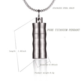 FOSIR Titanium Waterproof Cylinder Pendant Necklace for Mens Womens,Lightweight and Non-allergenic