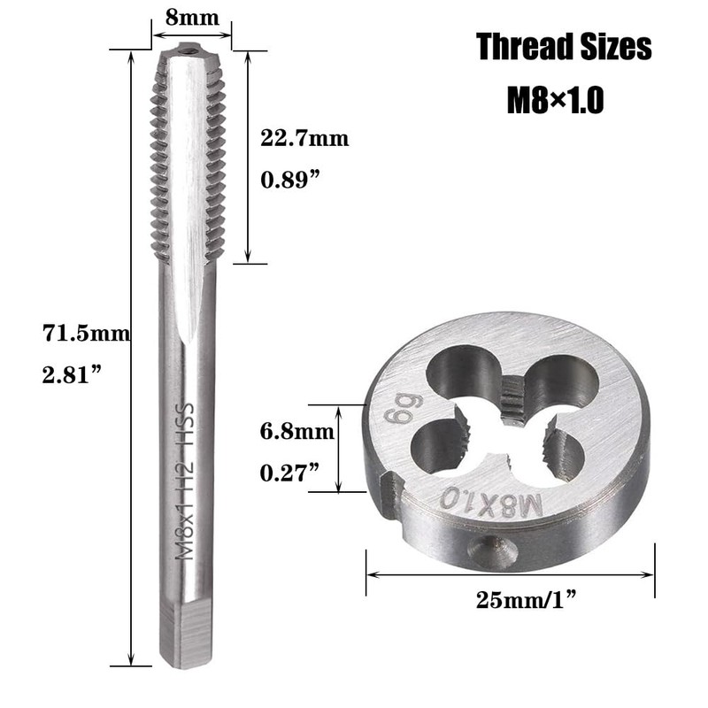 Saipor M8 X 1.0 Metric Tap and Die Set m8