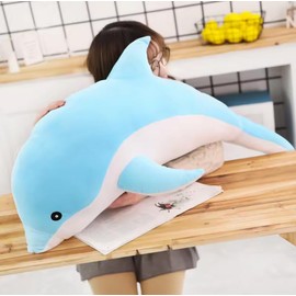 Tikwisdom Dolphin Stuffed Animal Plush Pillow, Super Soft Doll, Marine Animal Plush Toys Kids Sleeping Pad Gift. (Blue (1 meter long))