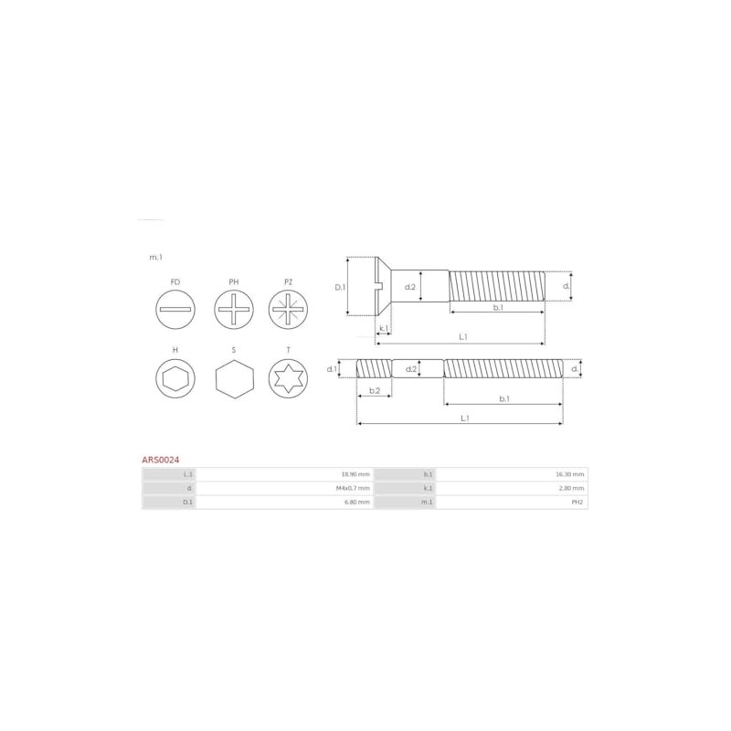 AS-PL alternator screw for bearing retainer plate - ARS0024
