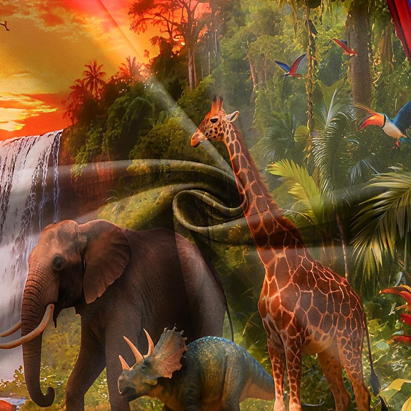 DePhoto 7x5FT Jungle Forest Animals Backdrop Tropical Rainforest Safari Background