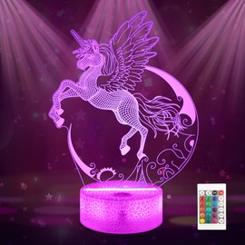 Unicorn Night Light for Kids, Ammonite Unicorn 3D Illusion Lamp 16 Colors Change with Remote & Timer Unicorn Bedside Light as Birthday Gifts for Girls Women