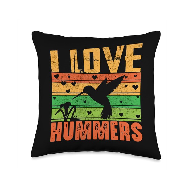 I Love Hummers Colibri Hummingbird Wildlife Retro Sunset Throw Pillow