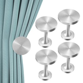KOLAKO Curtain Holdbacks, Silver Curtain Tie Back Hooks, Metal Wall Mounted Modern Decorative Tiebacks Hanger Round Medallion Drapery Small Curtain Hold Backs Pair, Set of 4