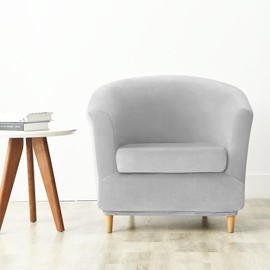 HFCNMY 2 Piece Club Chair Slipcover,Stretch Velvet Barrel Chair Covers Soft Tub Chair Slipcover Washable Armchair Cover with Elastic Bottom Light Gray