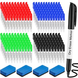 Thenshop 200 Pack Dry Erase Markers Bulk Fine Point with 4 Magnetic Erasers Whiteboard Markers for Office School Christian Charity Donation Supplies(Colorful)