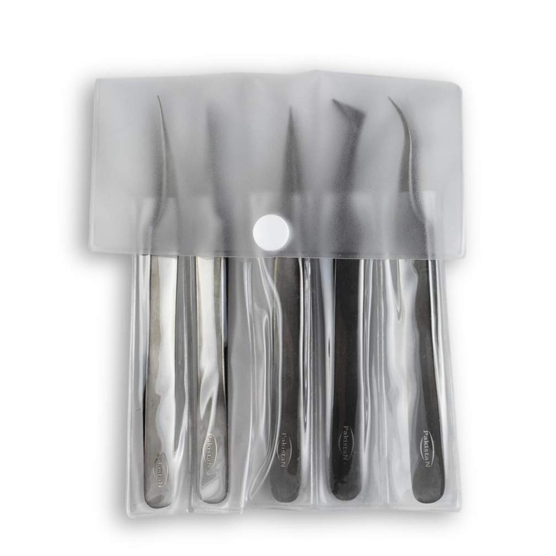 Microdissection Forceps Set - 5 Micro-point Forceps, Gunmetal Gray Stainless