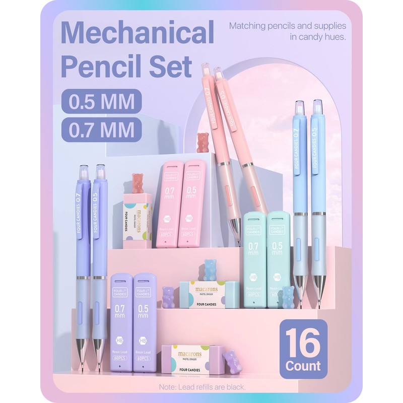 Four Candies Pastel Mechanical Pencil Set - 6PCS 0.5 mm