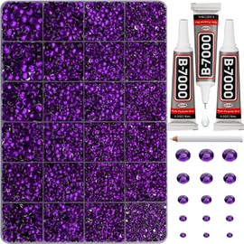 30000Pcs Resin Rhinestones for Crafting Bedazzling, Purple Flatback Gems Crystal for Crafts Clothing Clothes Shoes Fabric Tumbler Tshirt, Flat Back Dark Purple Jewels Bulk Multisized with b7000 Glue