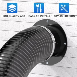 Hon&Guan 3 Inch Duct Connector Flange, 3 Inch Duct Collar Dryer Vent Connector for Heating Cooling Ventilation Vent System, Black.
