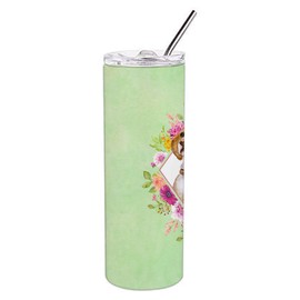 Caroline's Treasures CK4277TBL20 Beagle Green Flowers Stainless Steel 20 oz Skinny Tumbler Vacuum Double Walled Reusable Insulated Tumbler Travel Cup for Coffee Cocktails Gift with Lid, 20 oz