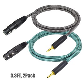 Ihurllu 1/8 to XLR Female Microphone Cable, 3.3Feet XLR Female to Stereo 3.5mm Mini TRS Aux Cord, Unbalanced, Nylon Braided, OFC Shielded, for Mixer, Speaker, Camera - 2Pack