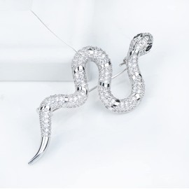 VVCome Crystal Snake Brooch Pin Vintage Suit Accessory Metal Serpent Animal Lapel Pin Banquet Badge Pins Backpack Bag Pin Hat Pins (Silver)