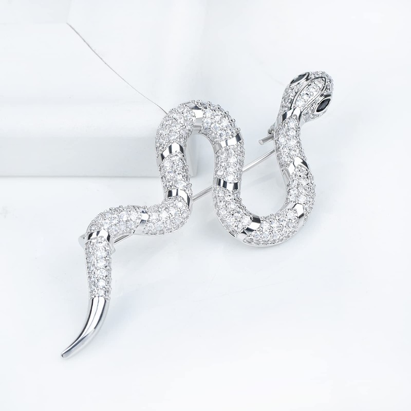 VVCome Crystal Snake Brooch Pin Vintage Suit Accessory Metal Serpent