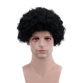 AICKER Short Afro Kinky Curly Wig for Men Women, Synthetic Funny Cosplay Wigs, Costume Party Hair Replacement Heat Resistant Fiber(Black)