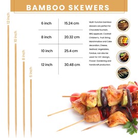 DecorRack 12" Natural Bamboo Skewers Sticks, 100 Wood Skewers for Grilling, BBQ, Kabob, Appetizers, Fruits, Smores, Cocktail, Brunch, Fondue Sticks, Barbeque, DIY Crafting, 12 inch (100 pack)