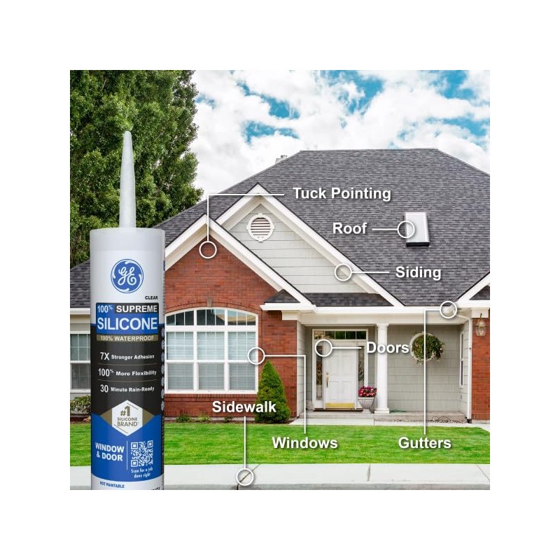 GE Supreme Silicone Caulk for Window & Door, Clear, 10