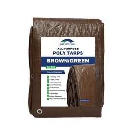 10'x12' [Cut Size] Reversible All Purpose 10 by 8 Cross Weave 5 Mil Brown/Green Poly Tarp with Grommets Approx Every 3 feet All Around