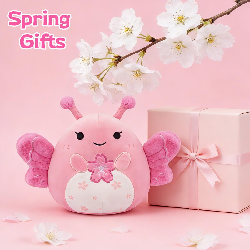 Mowatusy Spring Stuffed Animal Plush,Soft Butterfly Plush Wings Holding Sakura,Cute