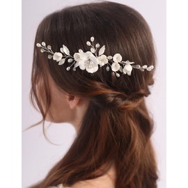 Rumtock White Flower Gold Hair Comb with Pearl Beads Wedding Bridal Jewelry Set Women Special Occasion Hair Piece (Gold)